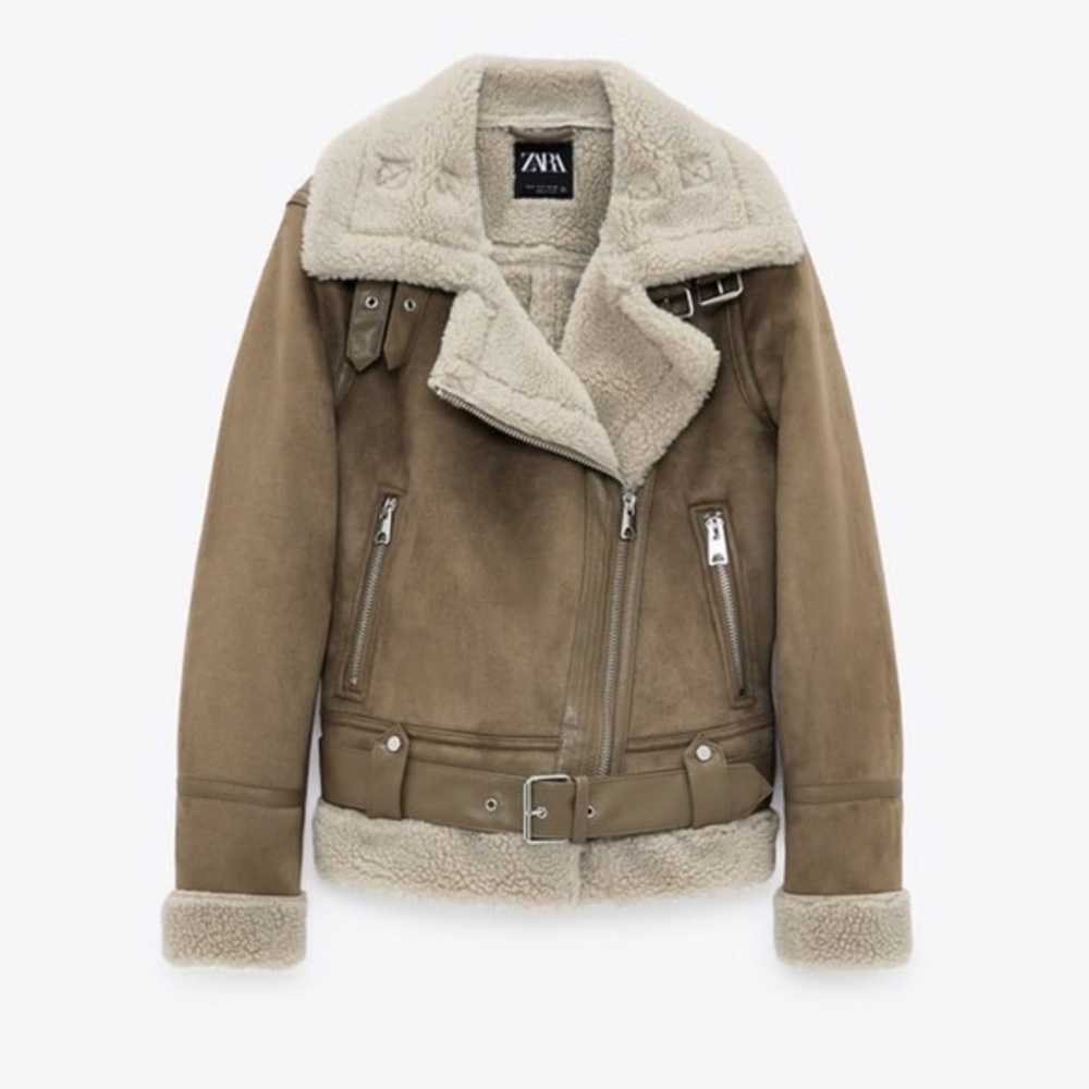 zara moto shearling jacket